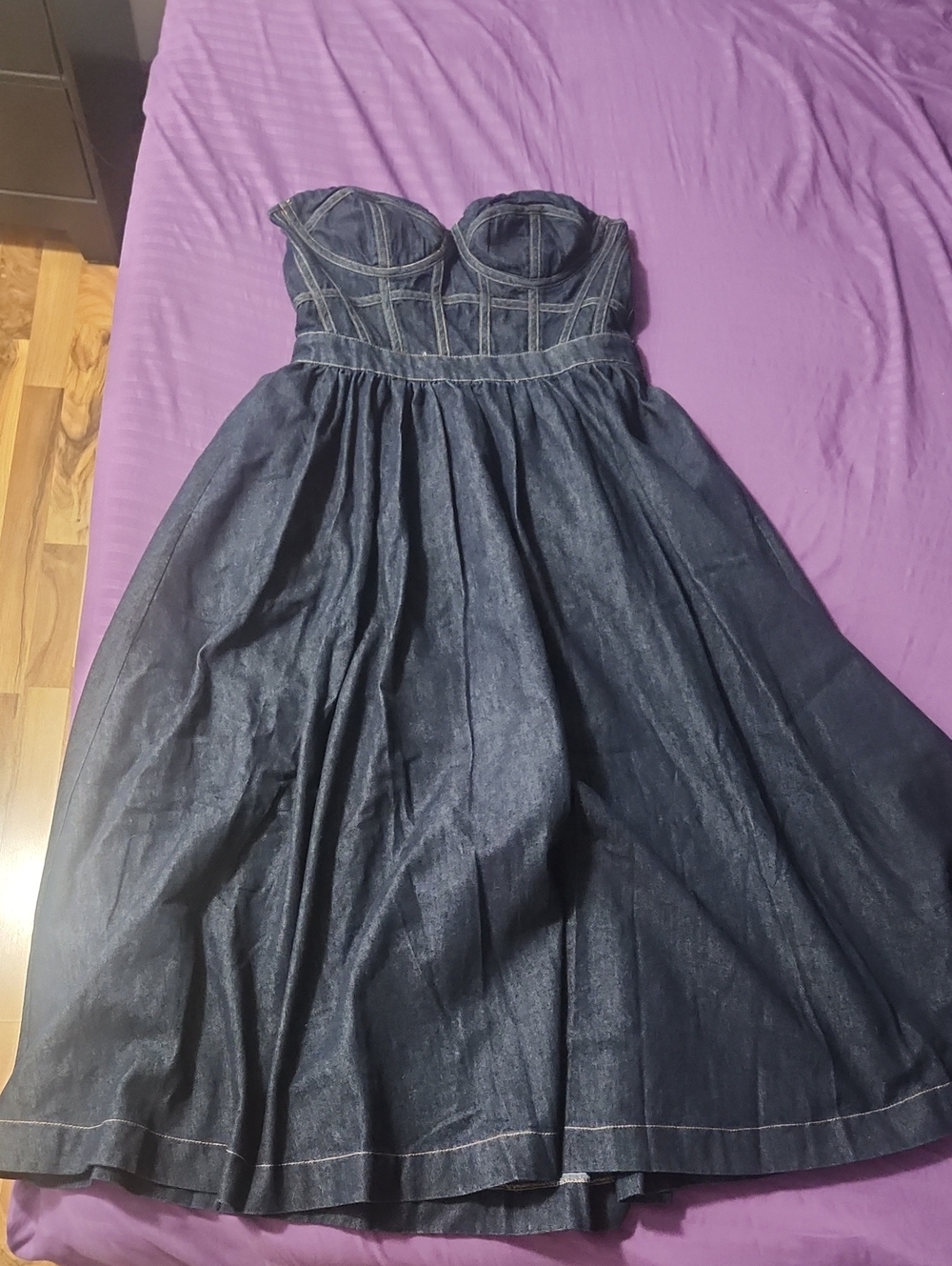 Express Strapless Dark Blue Denim Sweetheart Dress